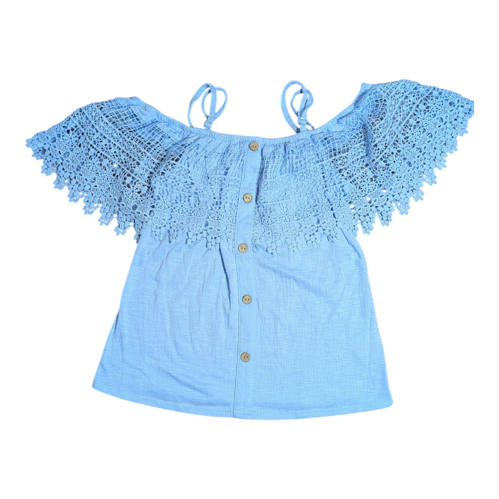 No Boundaries Little Girls Shirt Size S 3-5 Blue With Lace Sleeves